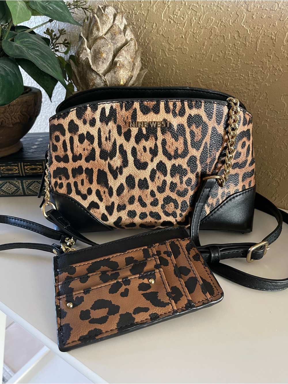 Nine West Leopard Print Crossbody Bag & Matching Cardholder